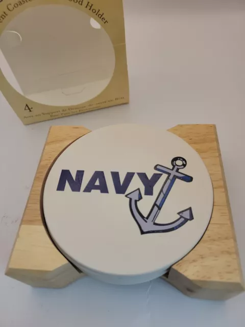 Counter Art NAVY Absorbent Coasters and Wood Holder