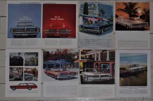 1964 PONTIAC advertisements x7, BONNEVILLE, Grand Prix, Tempest