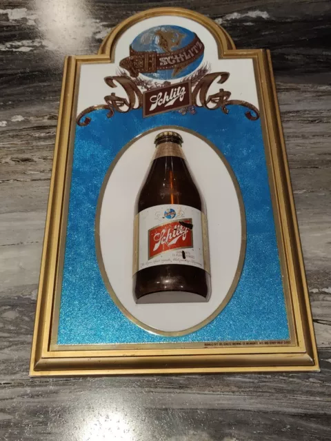 Vintage 1977 Schlitz Beer 3D Bottle Bar Alcohol Advertising Sign 17"x9.25"