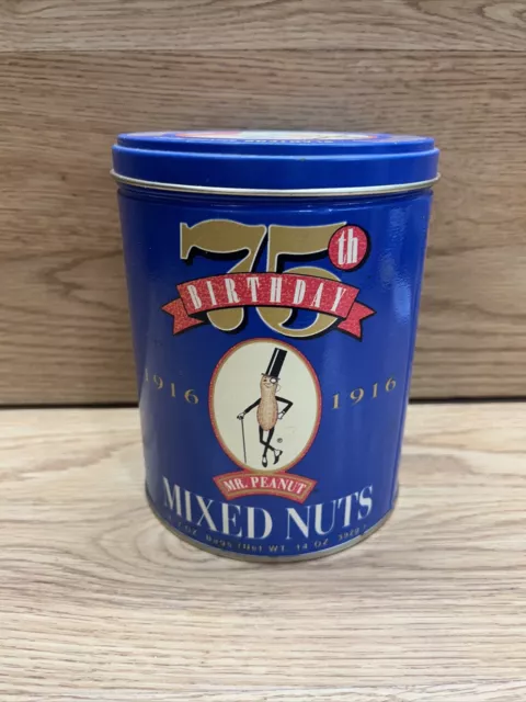 Vintage Planters Mr Peanut Collectible 75th Anniversary Tin~Blue, 1916-1991