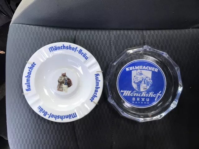 Monchshof Brau Ashtray Kulmbacher Altenkunstadt Bavaria Porcelain/Glass Germany