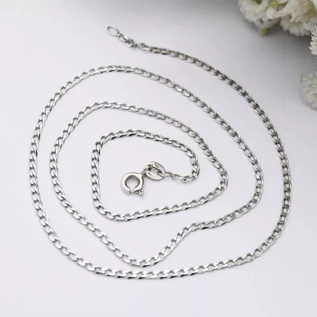 9ct White Gold Flat Curb Link Chain Necklace - Made in Italy | Solid Gold | 18"