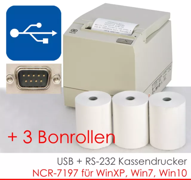 USB RS232 Bon Imprimante Imprimantes Bonprinter NCR-7197 Windows 7 XP 3xBONROLL