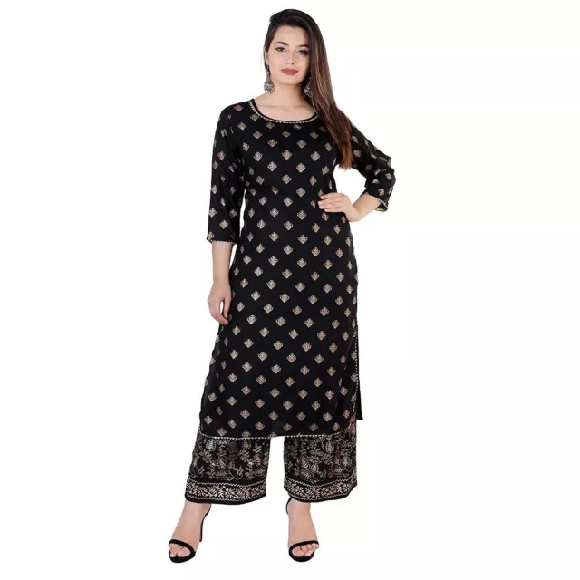 Kurti With Printed Sharara Plazzo Rayon Straight Kurti Women Indian Ethnic Wear