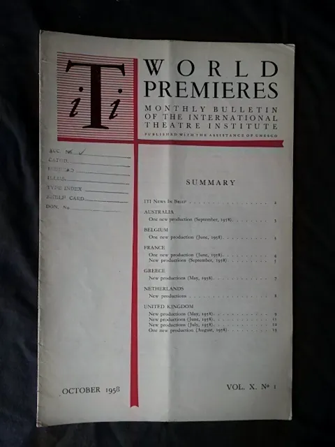 International Theatre Institute World Premier - Oct 1958 Vol 10 #1
