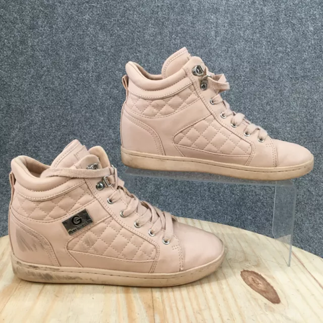 G By Guess Shoes Womens 8 M Dayna Quilted Casual Hi Sneakers Pink Faux Leather