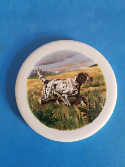 Vintage H&R Johnson 3 1/2"  Dog In Hunt Collectible Round Tile.free Shipping.*C2