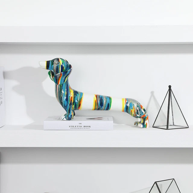 Home Decor Sculpture Resin Animal Multi Colour Cartoon Dachshund Dog Figurine