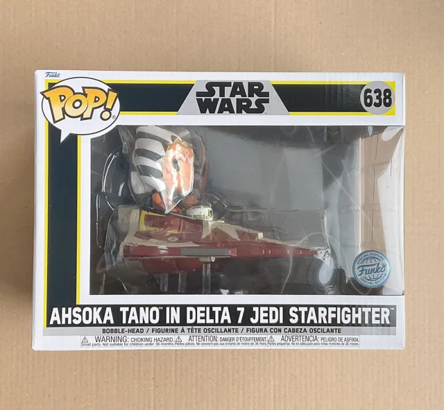 Funko Pop Star Wars Ahsoka Tano In Delta 7 Jedi Starfighter #638 + Protector