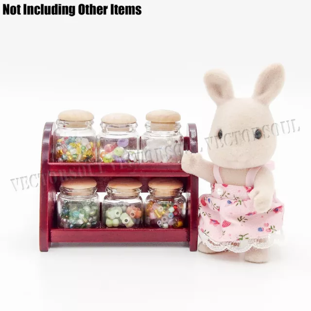 1:6 Miniature Kitchen Shelf with Glass Food Jars Dollhouse Accessories Decor