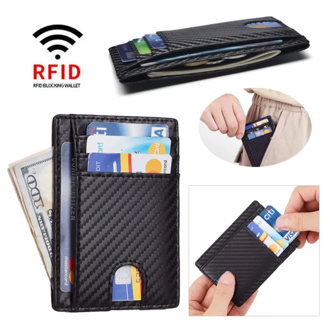 UK Herren Anti-Scan PU Leder schmale Ausweis Kreditkarten Halter RFID Blockierend dünne Geldbörse
