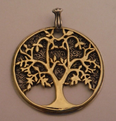 Large 2" Sterling Silver TREE OF LIFE Necklace PENDANT Layered Gold Parcel Gilt