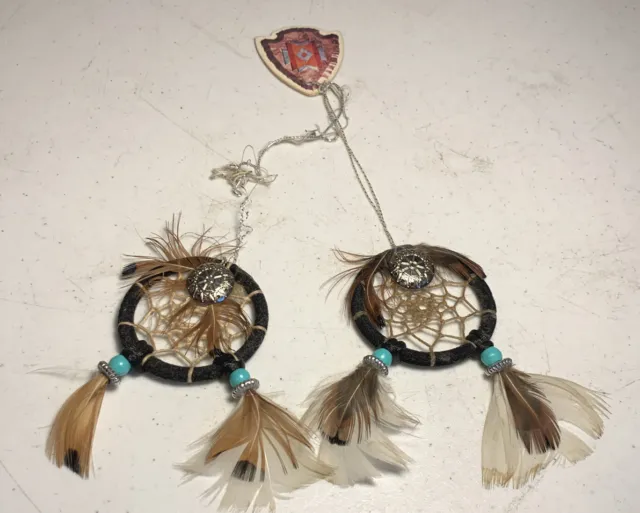 Lot Of 2 Vintage Small Dream Catchers Feathers 2”