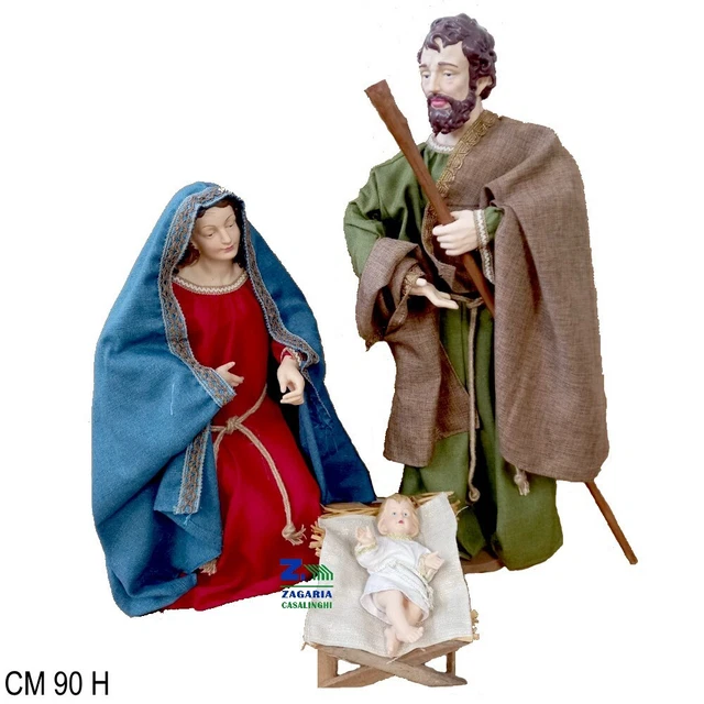 Nativita' 3 Pz. Con Vestiario In Tessuto Cm 90 H Statue Presepe In Resina