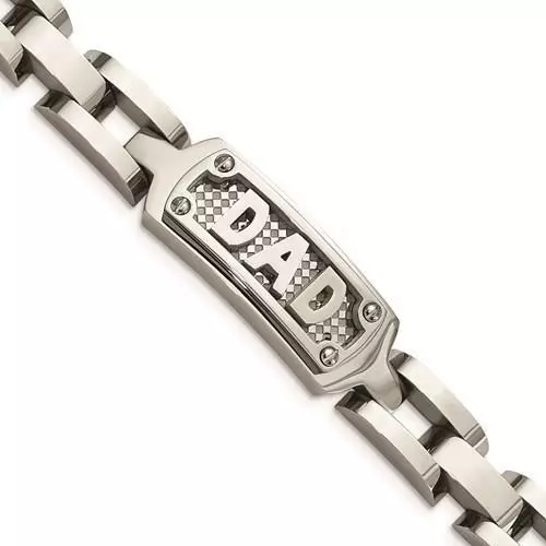 Acciaio Inox & Taglio Diamante Papà Id Collegamento Bracciale Giorno Regalo 8.5