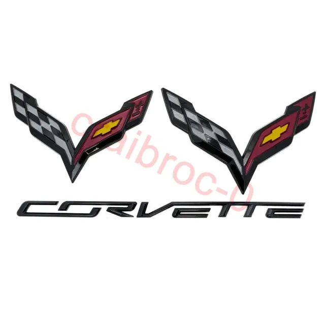 2014-2019 C7 Chevy Corvette Flash Black Emblem Badge Kit 23465587 gloss black