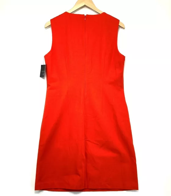 Ellen Tracy Women Red Sleeveless Round Beaded Neck Back Zip Shift Dress Size 12 2