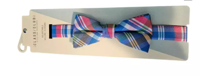 Boy's Class Club Adjustable Bow Tie Plaid Blue Red Pink Green NEW