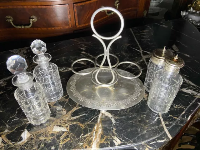 Vintage Silver Plated & Glass Condiment Set-4 pieces