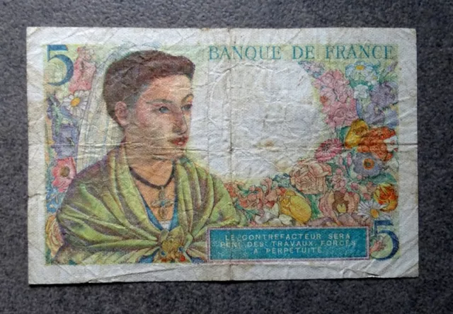 (FR1), Billet de Banque ,  5 Francs, ( Le Berger ) , Année : 1943. 3