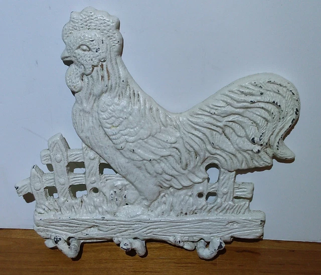 Vintage Rustic Cast Iron Rooster Coat Key Towel Holder Rack Wall Mount