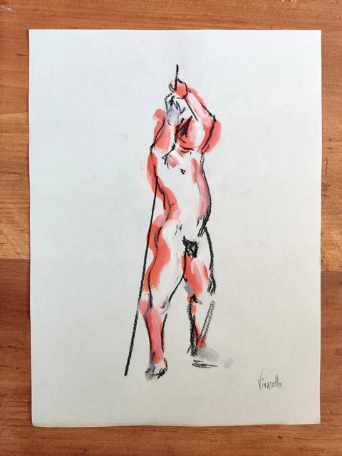 Dessin Original Au Fusain - Figurines Humaines Nu Masculin, Format 2x3 Pieds, Art Figuratif