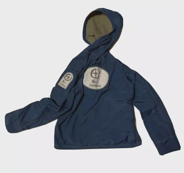 Vintage STONE ISLAND DENIM Mens Blue Hooded Jacket Logo XS/S