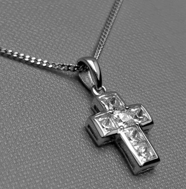 Kreuz Anhänger mit Kette Echt Silber 925 Stein weiß klar eingefasst Juwelier neu