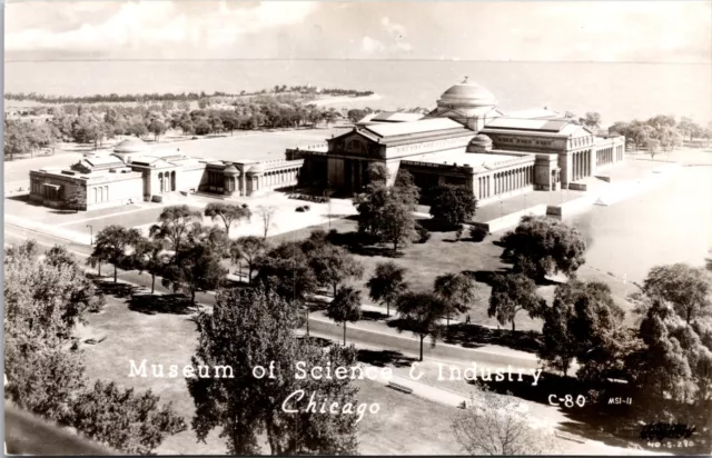 Museum Science & Industry Illinois Aerial View Vintage RPPC Real Photo Postcard