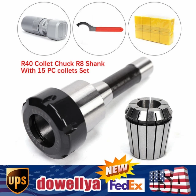 ER40 Collet Chuck R8 Shank w/15Pcs Collets Set for Lathe/Drillig/Milling Machine
