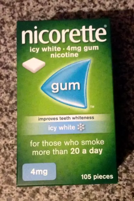 NEW Nicorette Icy White Chewing Whitening Gum 4mg 105 (Stop Smoking Aid) 1/2026