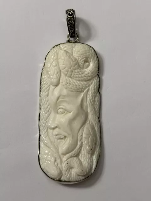 925 Medusa Snake Pendant Hand Carved Large