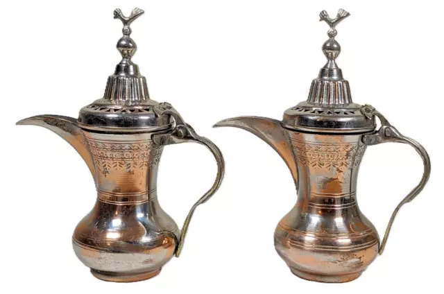 Vintage Middle East Dallah Plated Coffee Pots ~ Matching Pair Islamic Original 2