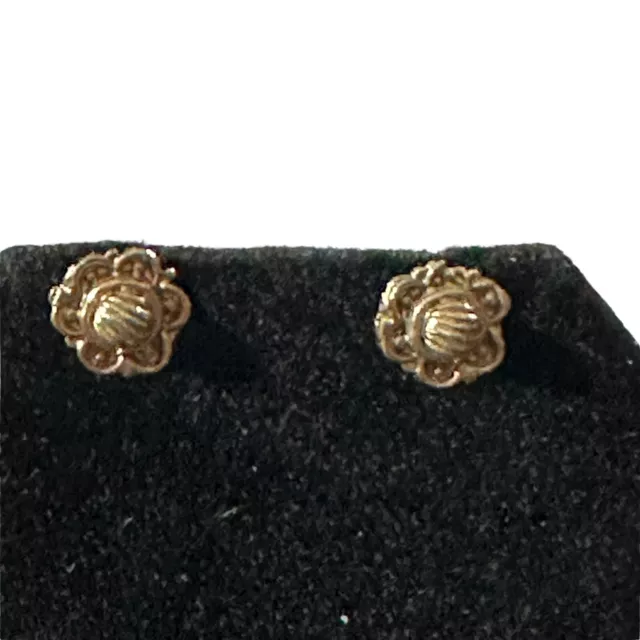 VTG SIGNED TN 14k Solid Gold 9.3mm 3-D Flowers Stud Earrings Pierced ...