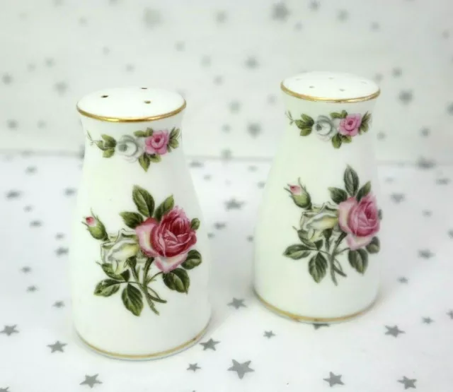 Vintage Porcelain Salt and Pepper Shakers Rose Floral Design RC made in JAPAN