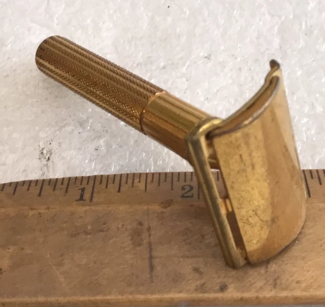 Vintage Gold Gillette Fat Handle  Tech 3 Piece Safety Razor Lot 1334