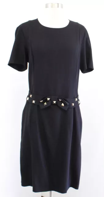 Love Moschino Black Gold Studded Bow Belt Short Sleeve Dress Wool Size US 8