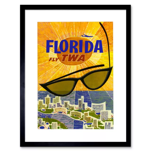 Travel Twa Airline Florida Sun Ocean Framed Art Print Picture Mount 12x16 Inch