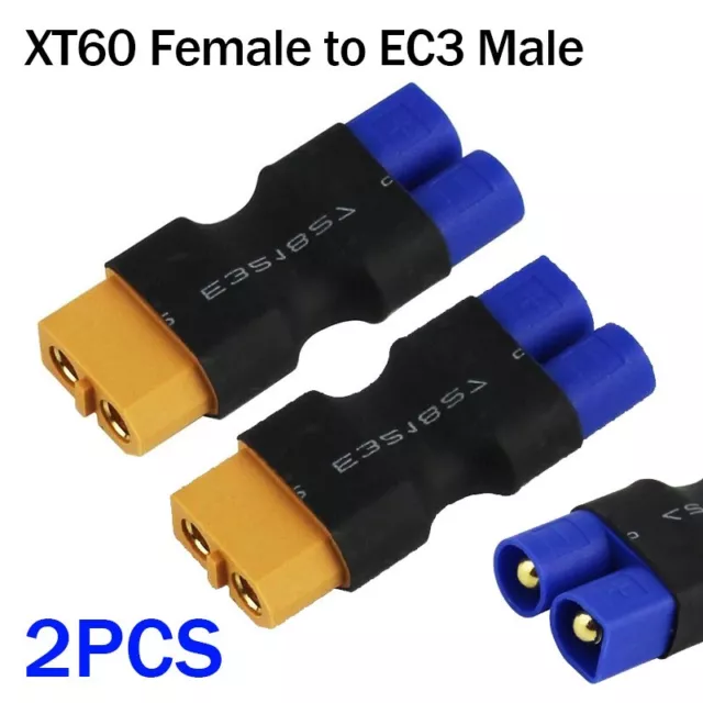 2x Male EC3 to XT60 Female Plug Adapter Connector Lipo Battery Plugs RC Parts