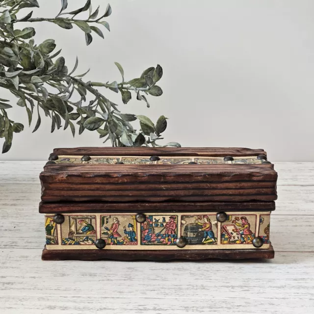 VTG hand-carved/handmade Wooden Trinket/Jewelry Box - Made In Spain