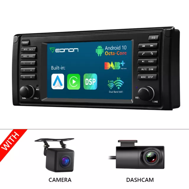 DVR+CAM+For BMW E39 7" IPS Android 10 8Core Apple CarPlay Car Sat Nav Radio WiFi