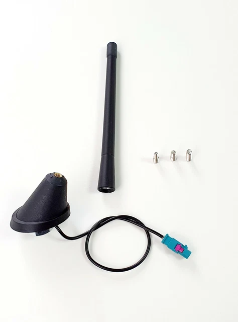 VW Short Roof Antenna - Rod Style, AM/FM GPS, RAKU 2/FME Adapter, Flexible Black Rubber, 23cm