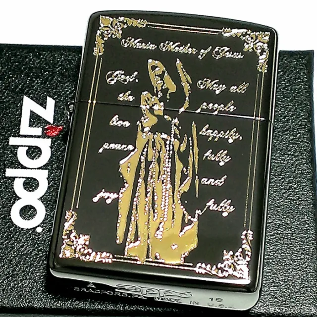 Zippo Saint Virgin Mary Black Nickel Gold Etching Oil Lighter Maria Japan