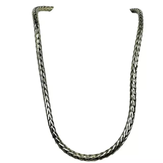 VTG Carved Silver Toned Link Snake Chain Necklace 16" Magnetic Clasp Normcore