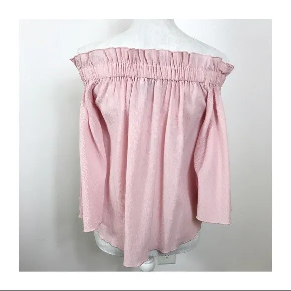 Endless Rose Top Women's Size S Cropped Boxy Pink Ruffle Off Shoulder Top 2