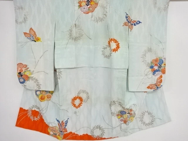 42575# Japanese Kimono / Antique Kimono For Girls / Embroidery / Butterfly