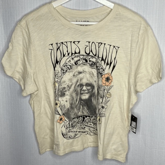 Janis Joplin Crop Off WHite Graphic T Shirt