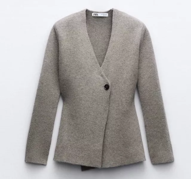 Zara WOOL BLEND PEPLUM KNIT BLAZER SZ L NEW NO TAGS 3