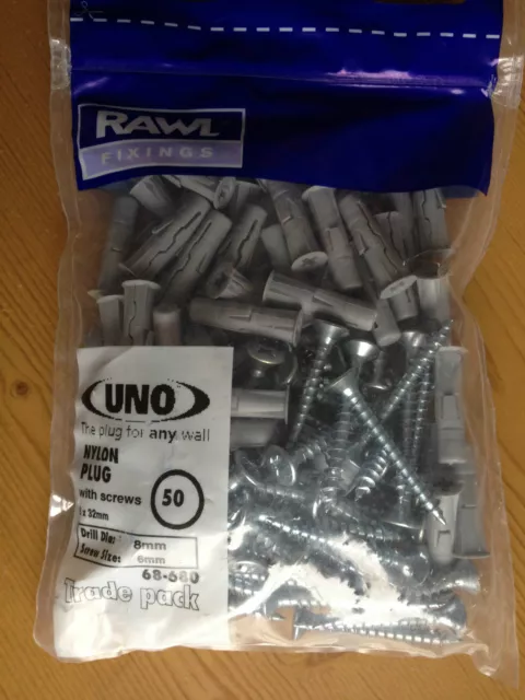 Heavy Duty Grey Rawl Fixings Wall Plugs & Screwes (Pack of 50) 8mm M8 68-680