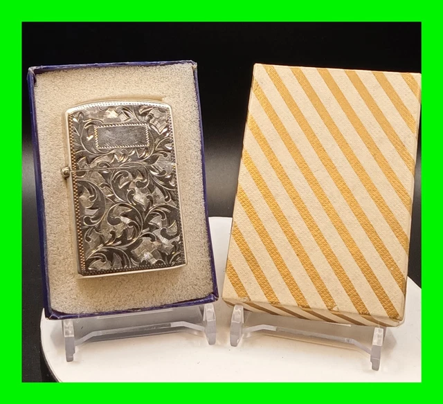 Stunning Sterling Silver Ornate Petrol Lighter - Vintage Zippo Pipe Insert & Box